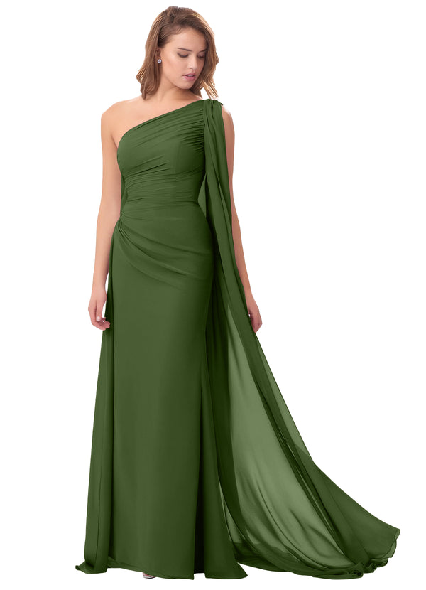 Mermaid One Shoulder Floor-Length Chiffon Mother of the Bride Dress With Pleated Beading