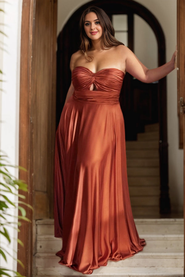 A-line Strapless Floor-Length Satin Prom Dresses