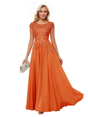 A-line Scoop Illusion Floor-Length Lace Chiffon Mother of the Bride Dress With Sequins
