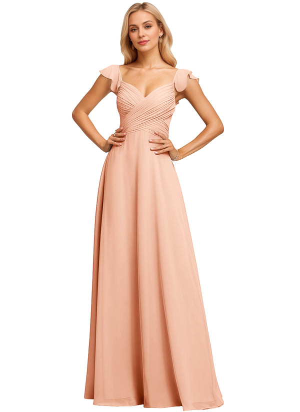 A-line V-Neck Floor-Length Chiffon Bridesmaid Dress