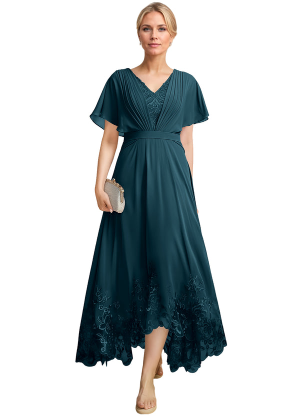 A-line Scoop Illusion Ankle-Length Lace Chiffon Mother of the Bride Dress With Sequins
