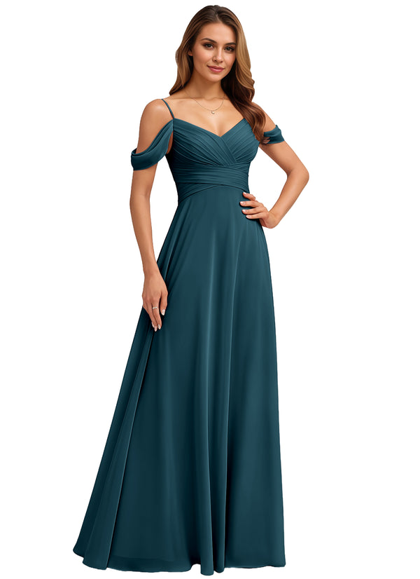 A-line Cold Shoulder Floor-Length Chiffon Bridesmaid Dress