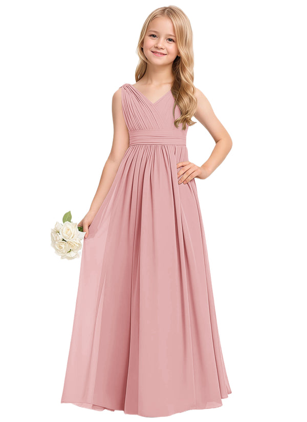 A-line V-Neck Floor-Length Chiffon Junior Bridesmaid Dress