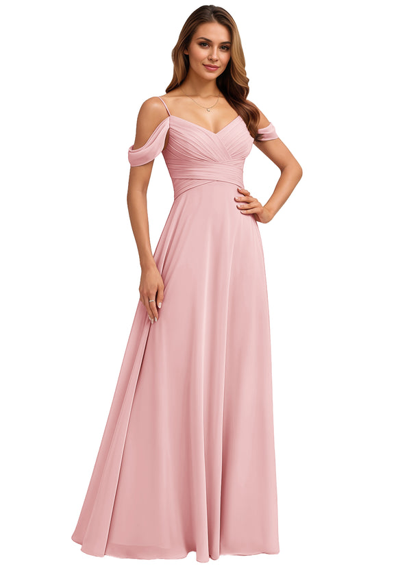 A-line Cold Shoulder Floor-Length Chiffon Bridesmaid Dress