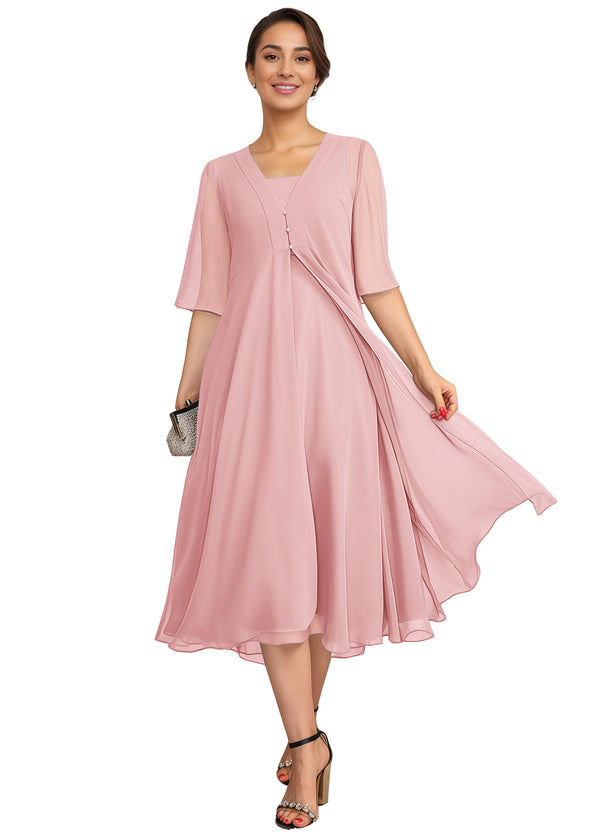 Empire Square Knee-Length Chiffon Mother of the Bride Dress