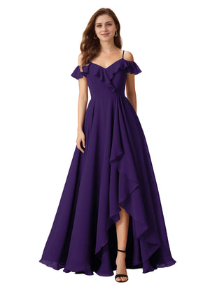 A-line Cold Shoulder Floor-Length Chiffon Bridesmaid Dress With Ruffle