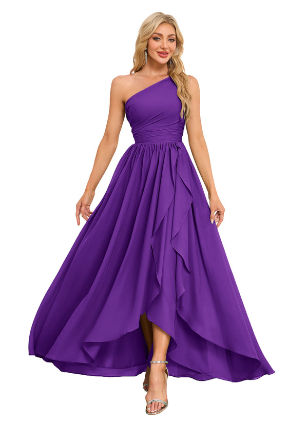 A-line One Shoulder Floor-Length Chiffon Bridesmaid Dress With Ruffle