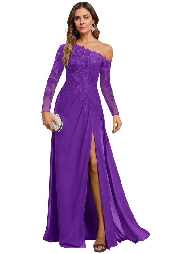 Trumpet/Mermaid Asymmetrical Illusion Floor-Length Lace Chiffon Evening Dress With Sequins