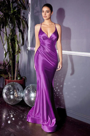 Trumpet/Mermaid V-Neck Floor-Length Stretch Satin Prom Dresses With Ruched