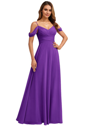 A-line Cold Shoulder Floor-Length Chiffon Bridesmaid Dress