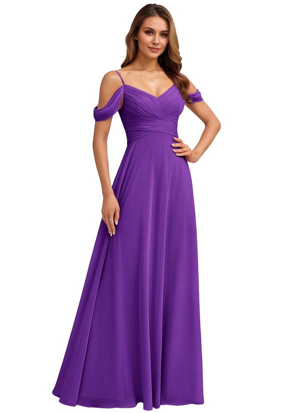 A-line Cold Shoulder Floor-Length Chiffon Bridesmaid Dress