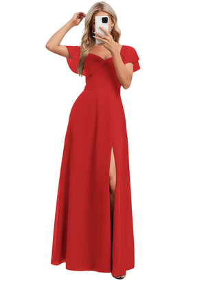 A-line V-Neck Floor-Length Chiffon Bridesmaid Dress With Ruffle
