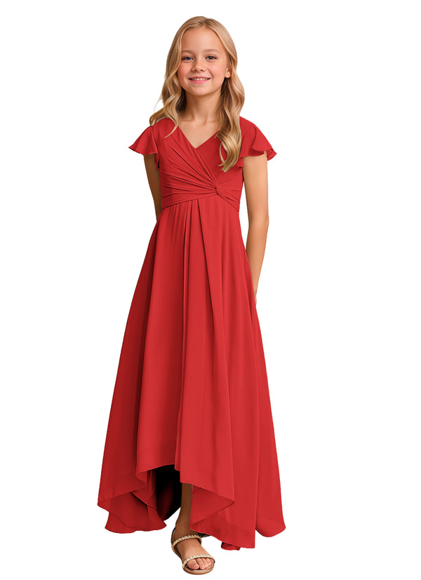 A-line V-Neck Asymmetrical Chiffon Junior Bridesmaid Dress