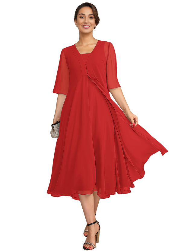 Empire Square Knee-Length Chiffon Mother of the Bride Dress