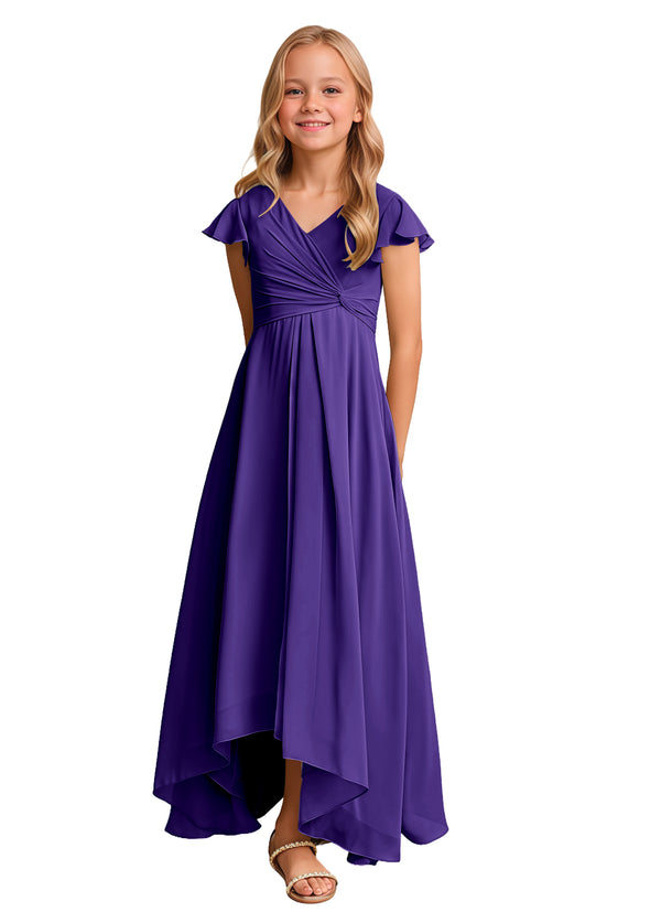 A-line V-Neck Asymmetrical Chiffon Junior Bridesmaid Dress