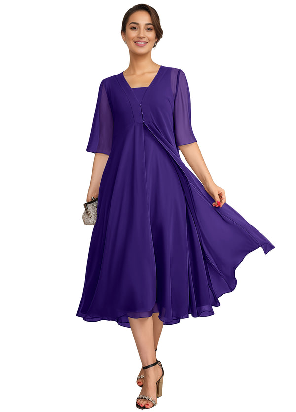 Empire Square Knee-Length Chiffon Mother of the Bride Dress