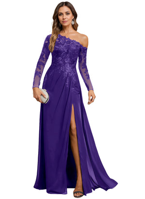Trumpet/Mermaid Asymmetrical Illusion Floor-Length Lace Chiffon Evening Dress With Sequins