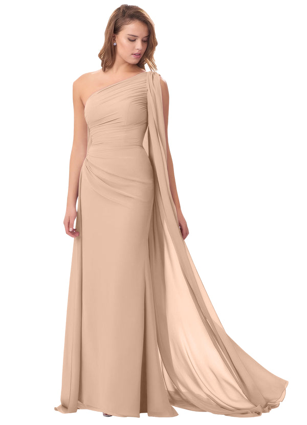 Mermaid One Shoulder Floor-Length Chiffon Mother of the Bride Dress With Pleated Beading
