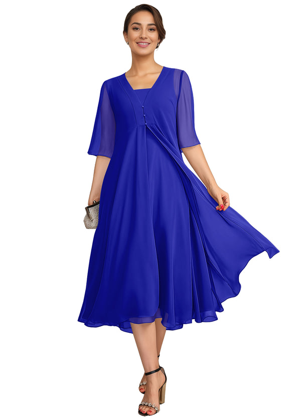 Empire Square Knee-Length Chiffon Mother of the Bride Dress