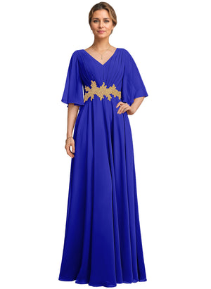 A-line V-Neck Floor-Length Chiffon Lace Mother of the Bride Dress With Sequins Beading