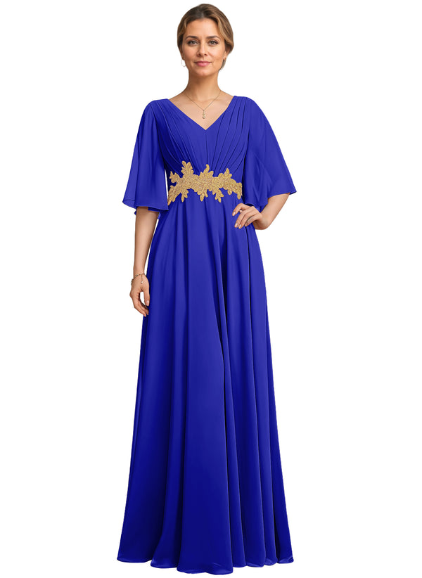 A-line V-Neck Floor-Length Chiffon Lace Mother of the Bride Dress With Sequins Beading