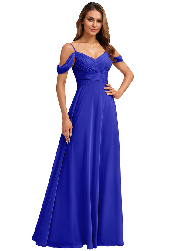 A-line Cold Shoulder Floor-Length Chiffon Bridesmaid Dress