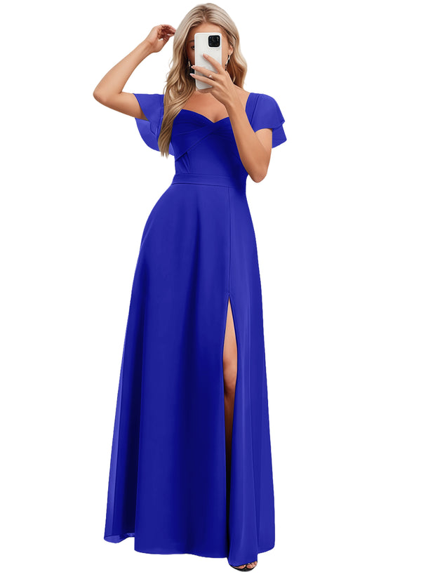 A-line V-Neck Floor-Length Chiffon Bridesmaid Dress With Ruffle