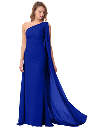Mermaid One Shoulder Floor-Length Chiffon Mother of the Bride Dress With Pleated Beading
