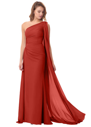 Mermaid One Shoulder Floor-Length Chiffon Mother of the Bride Dress With Pleated Beading