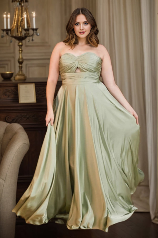 A-line Strapless Floor-Length Satin Prom Dresses