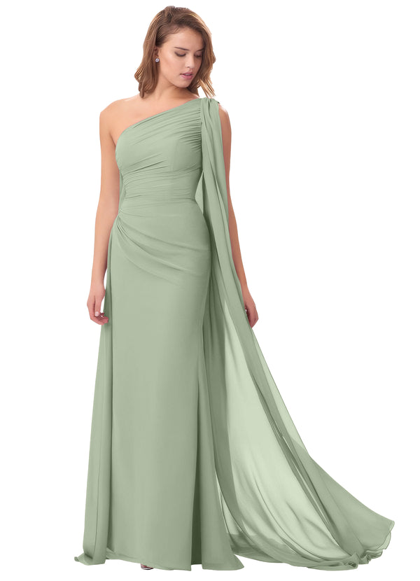 Mermaid One Shoulder Floor-Length Chiffon Mother of the Bride Dress With Pleated Beading