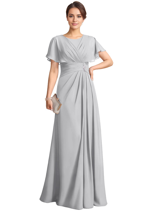 A-line Scoop Floor-Length Chiffon Mother of the Bride Dress With Pleated Beading