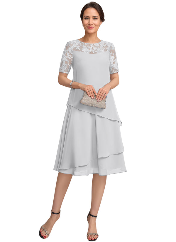A-line Scoop Illusion Knee-Length Lace Chiffon Mother of the Bride Dress With Sequins