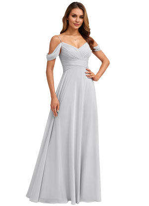 A-line Cold Shoulder Floor-Length Chiffon Bridesmaid Dress