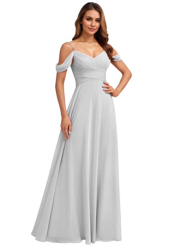 A-line Cold Shoulder Floor-Length Chiffon Bridesmaid Dress