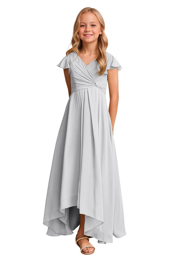 A-line V-Neck Asymmetrical Chiffon Junior Bridesmaid Dress