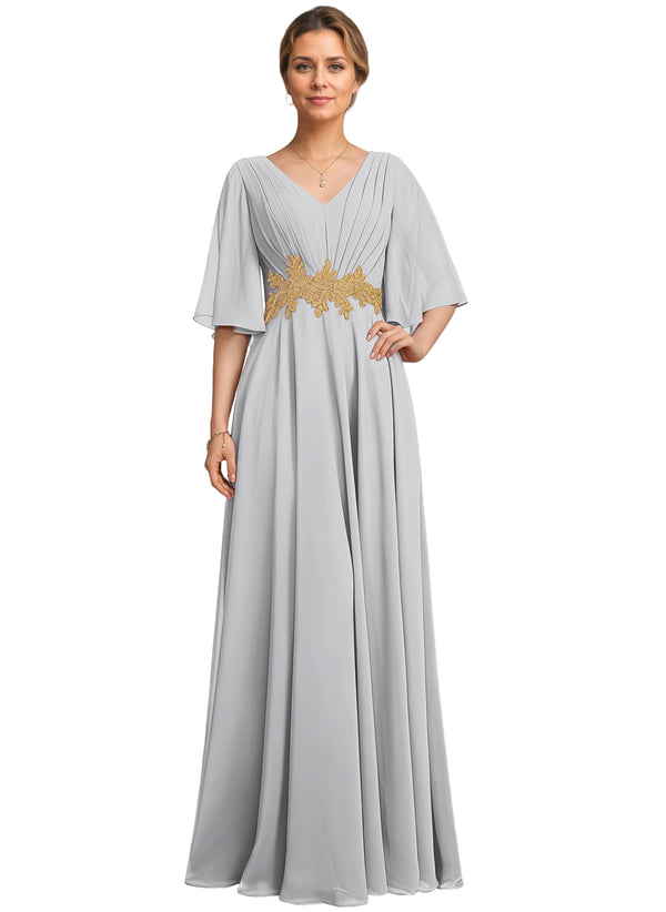 A-line V-Neck Floor-Length Chiffon Lace Mother of the Bride Dress With Sequins Beading