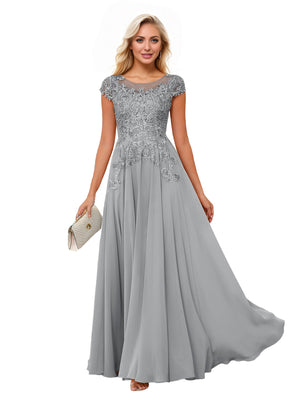 A-line Scoop Illusion Floor-Length Lace Chiffon Mother of the Bride Dress With Sequins