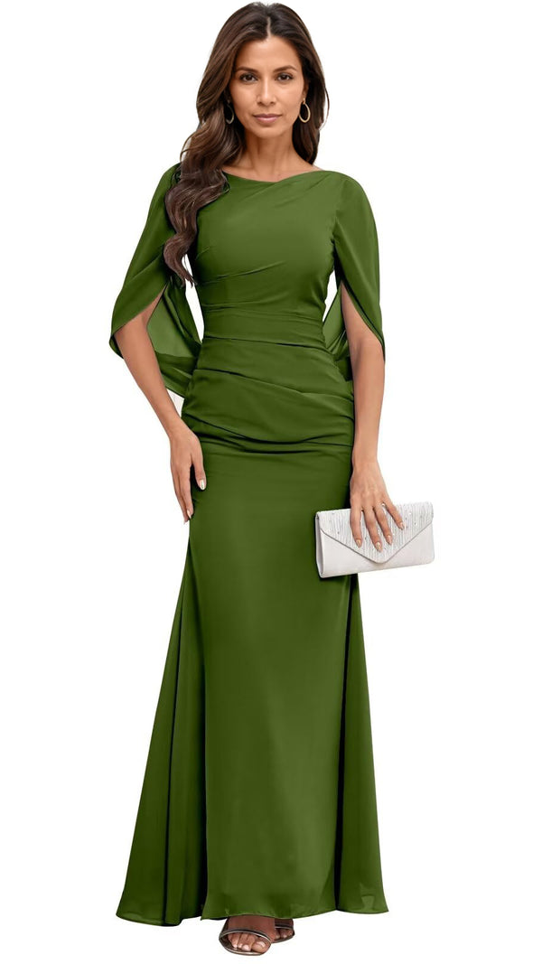Trumpet/Mermaid Boat Neck Floor-Length Chiffon Mother of the Bride Dress With Pleated