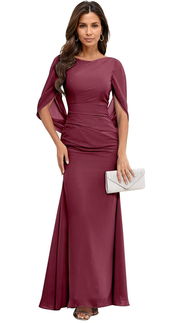Trumpet/Mermaid Boat Neck Floor-Length Chiffon Mother of the Bride Dress With Pleated