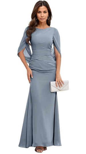 Trumpet/Mermaid Boat Neck Floor-Length Chiffon Mother of the Bride Dress With Pleated