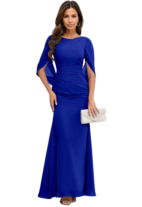 Trumpet/Mermaid Boat Neck Floor-Length Chiffon Mother of the Bride Dress With Pleated