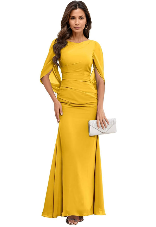 Trumpet/Mermaid Boat Neck Floor-Length Chiffon Mother of the Bride Dress With Pleated