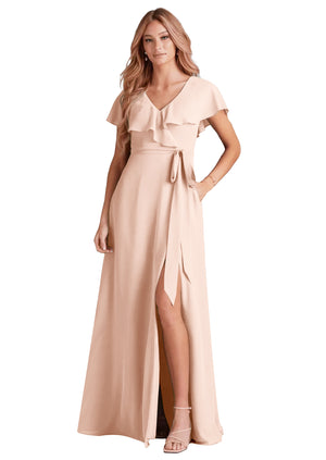 A-line V-Neck Floor-Length Chiffon Bridesmaid Dress With Ruffle