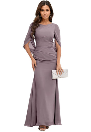 Trumpet/Mermaid Boat Neck Floor-Length Chiffon Mother of the Bride Dress With Pleated