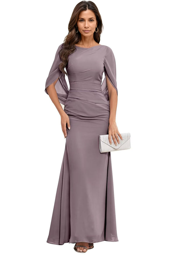 Trumpet/Mermaid Boat Neck Floor-Length Chiffon Mother of the Bride Dress With Pleated