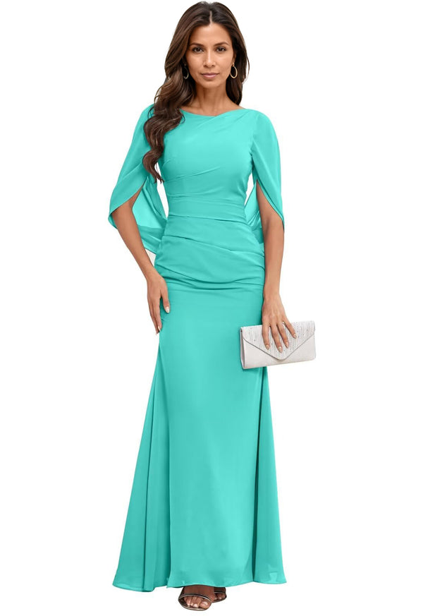Trumpet/Mermaid Boat Neck Floor-Length Chiffon Mother of the Bride Dress With Pleated