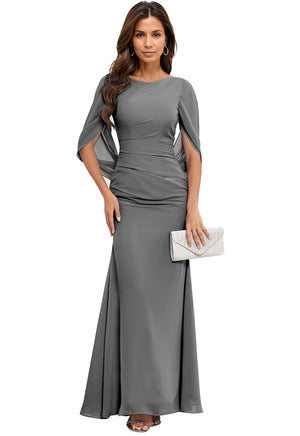 Trumpet/Mermaid Boat Neck Floor-Length Chiffon Mother of the Bride Dress With Pleated