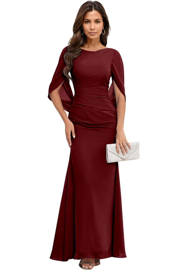 Trumpet/Mermaid Boat Neck Floor-Length Chiffon Mother of the Bride Dress With Pleated