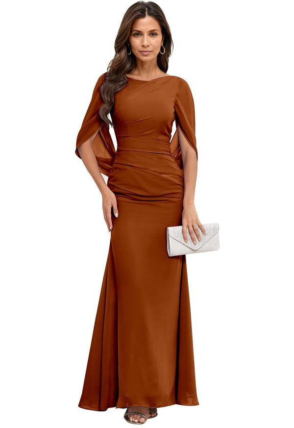 Trumpet/Mermaid Boat Neck Floor-Length Chiffon Mother of the Bride Dress With Pleated